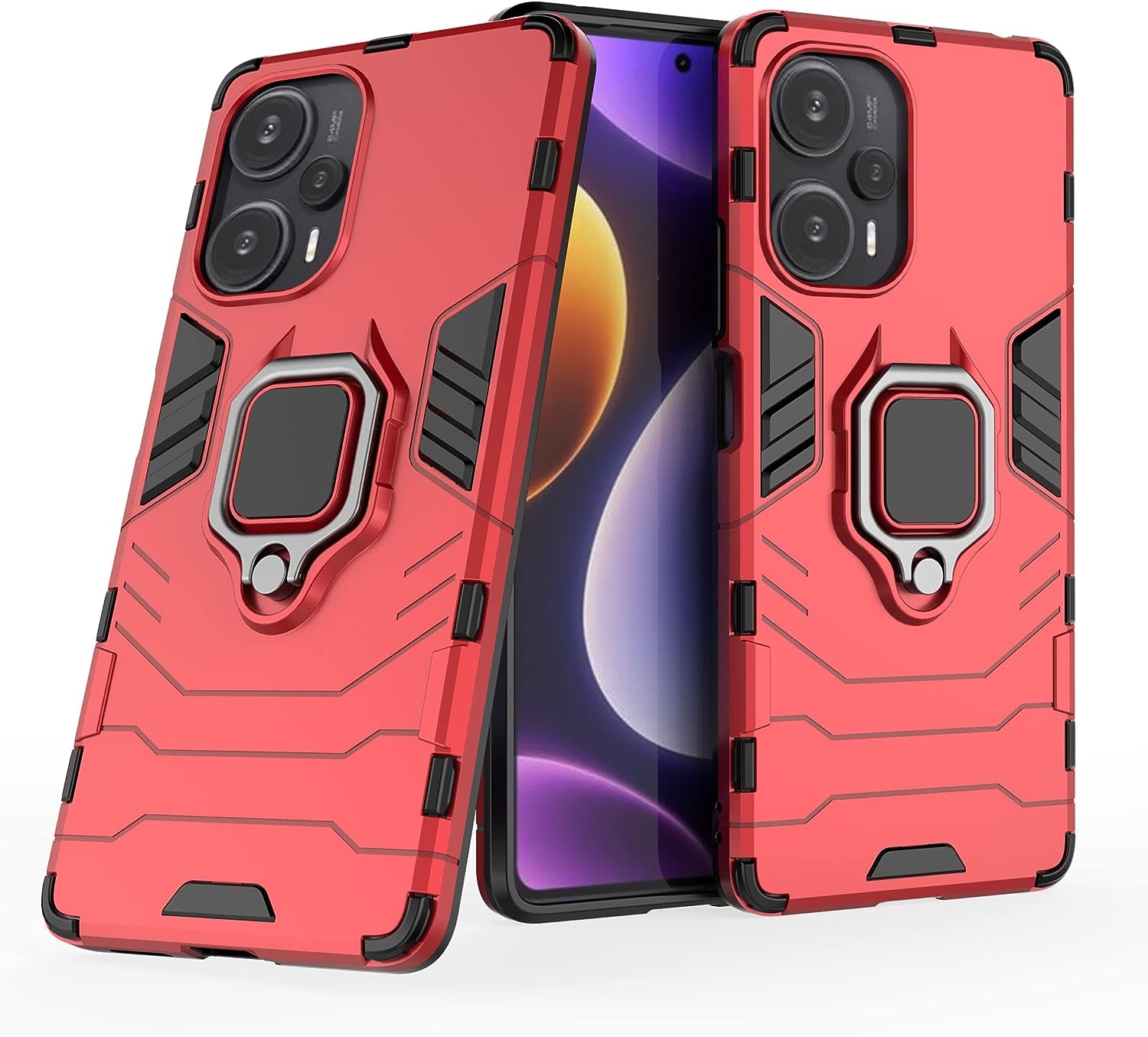 ZMONE Phone Case for Xiaomi Poco F5 5G Case with Glass Screen Protector [2 Pack] Heavy Duty Dual Layer Military Grade Shockproof Protective Cover with Magnetic Ring Kickstand - Red  Chengmi   