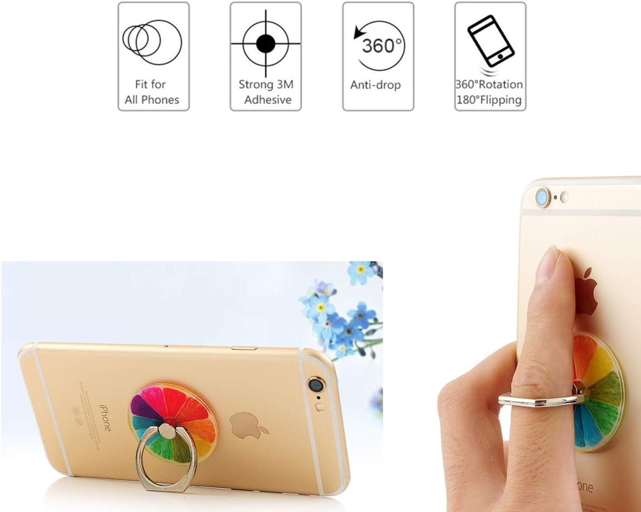 Crystal Flower Fruit Shape Ring Stent 360°Rotation Finger Ring Grip Cell Phone Ring Holder Stand (Strawberry)  Ailifly   