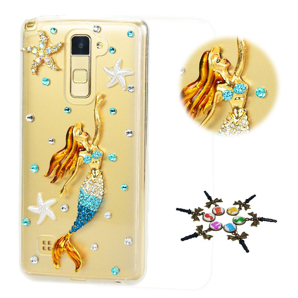 STENES Bling Case Compatible with LG G8 Thinq - STYLISH - 3D Handmade Crystal Dolphin Starfish Shell Design Protective Cover Compatible with LG G8 Thinq -  STENES Starfish Mermaid / Blue Design For Lg G8 Thinq 