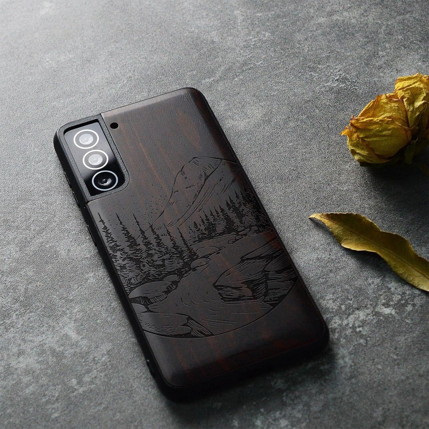 Carveit Wood Case for Galaxy S21 FE Case [Natural Wood & Black Soft TPU] Shockproof Protective Cover Unique Wooden Case Compatible with Samsung S21 FE 5G (Natural Landscape-Blackwood)  Carveit   