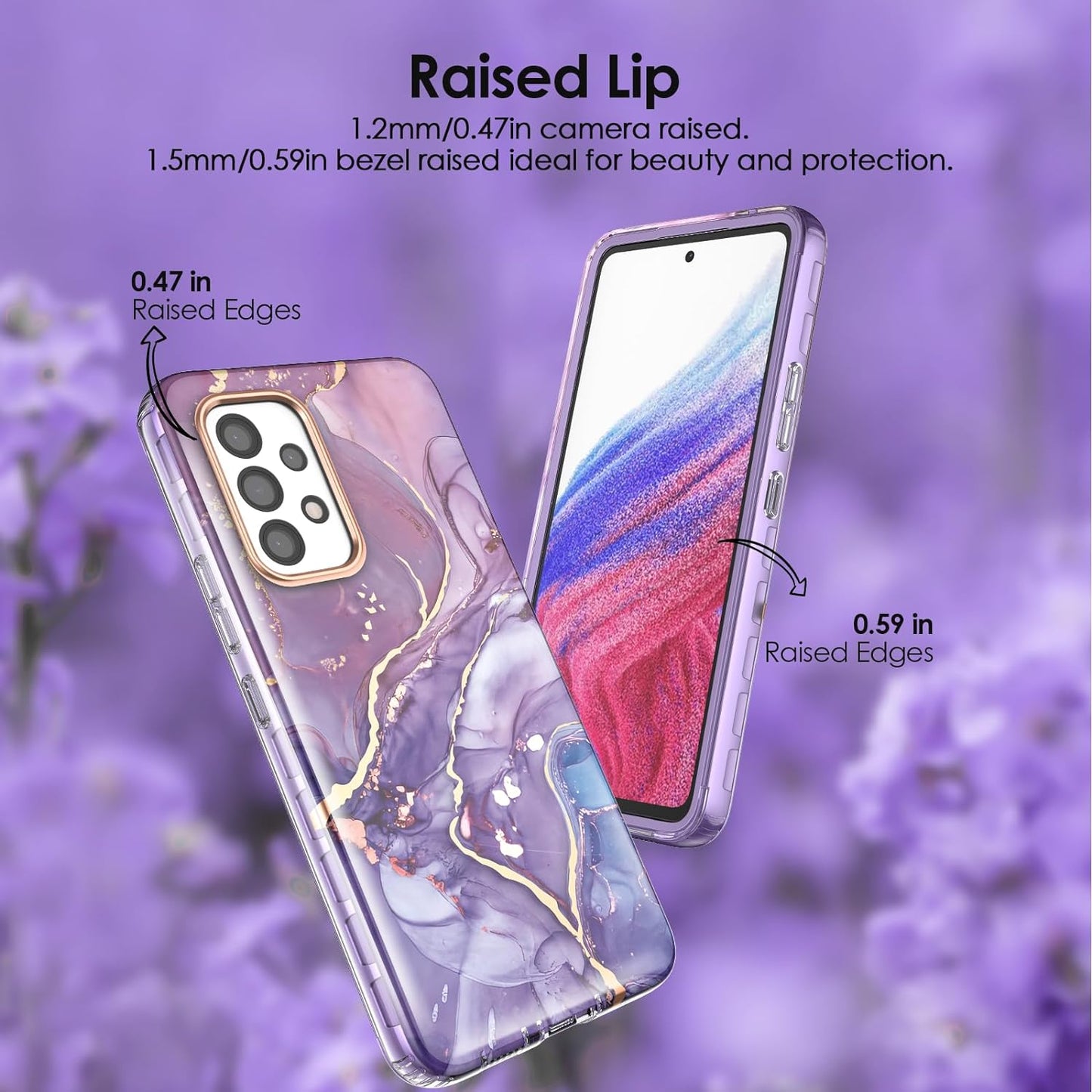 Chvelop Case Compatible with Samsung Galaxy A53 5G (2022 Released), Marble Stylish Slim Soft TPU, Full Body Protective with Built-In Screen Protector, Shockproof Cover for A53, 6.5 In, River/Purple  Chvelop   