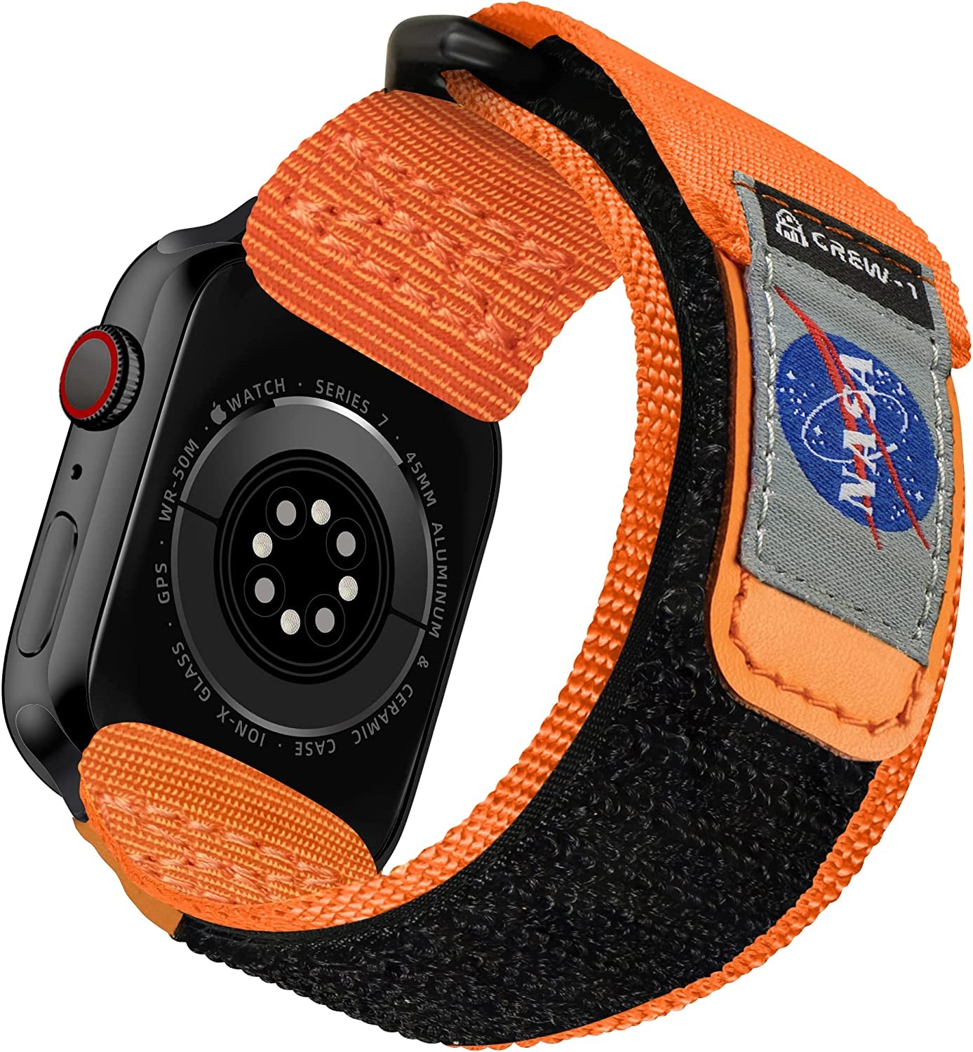 Compatible with Apple Watch Band, NASA Licensed Rugged Nylon Leather Sports Strap with Woven Loop Design for Iwatch 42Mm/44Mm/45Mm, Tough Tactical Replacement Band for Series 8/7/6/5/4/3/2/1/SE  MODERN IDEAS FROM ABROAD NASA - Orange 41/40/38mm - M/L - (6" to 8") 