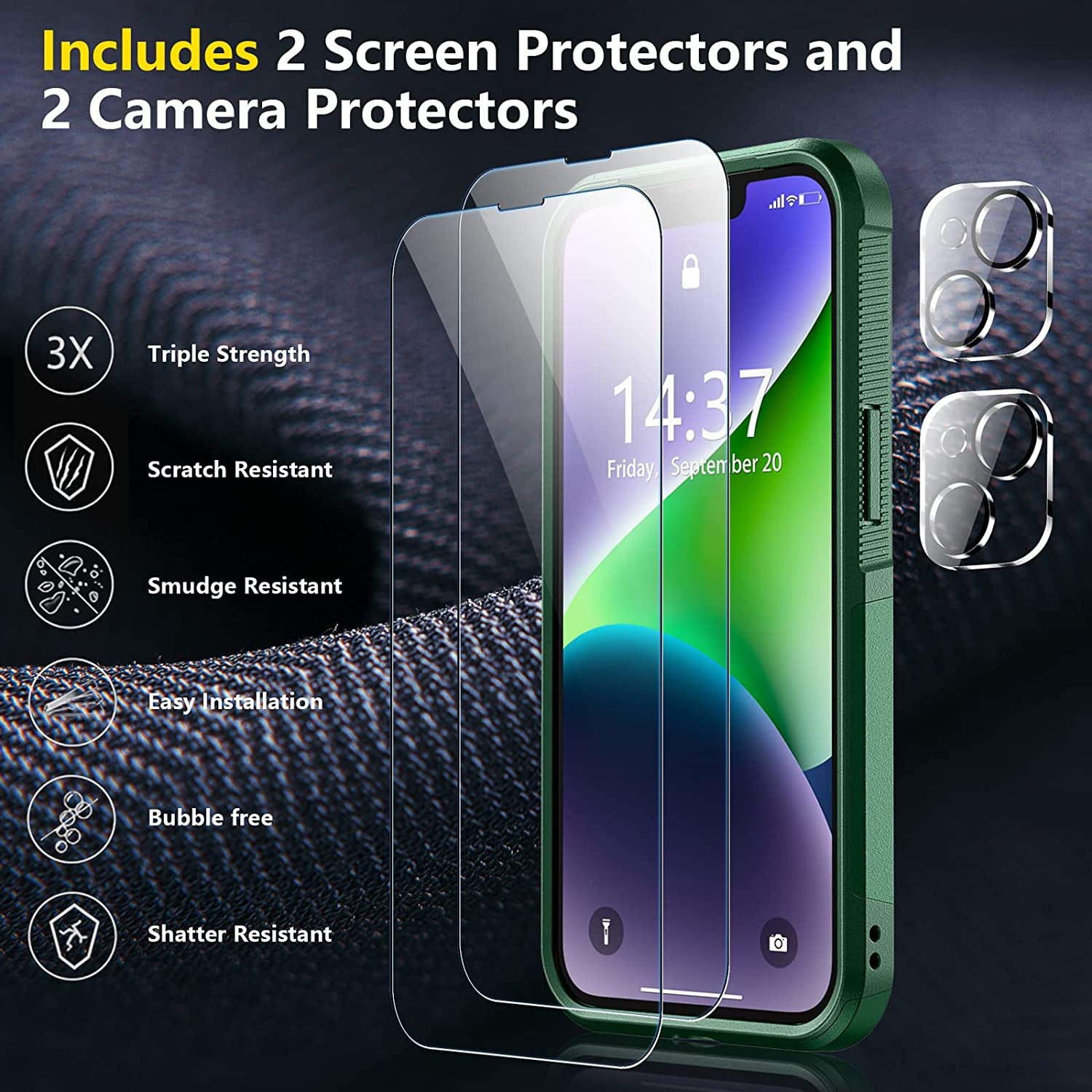 SPIDERCASE for Iphone 14 Case, [10 FT Military Grade Drop Protection][Non-Slip] [2+Tempered Glass Screen Protector][2+Tempered Camera Lens Protector] Heavy Duty Full-Body Shockproof Case, Deep Green  SPIDERCASE   