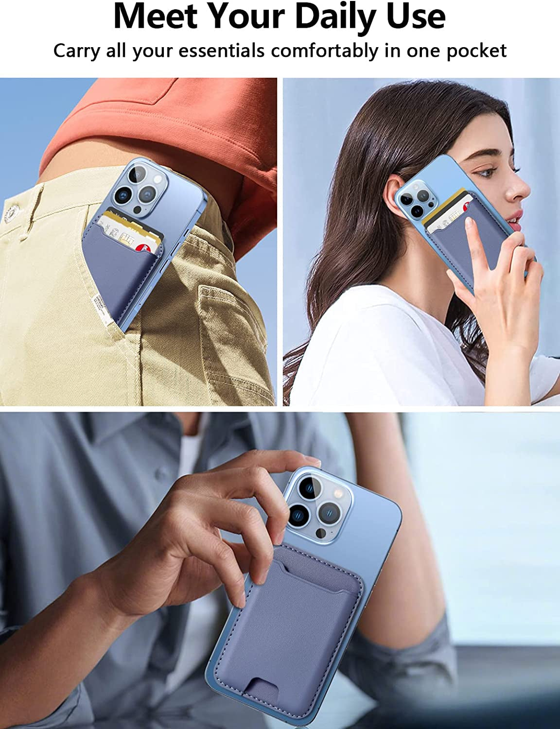 Topmade for Magsafe Wallet, Magnetic Wallet Card Holder for Iphone 14, Iphone 13/12 Series, Leather Magnetic Phone Wallet with Powerful Magnet, Credit Card RFID Blocking, Fit 3 Cards, Wisteria Purple  TopMade   