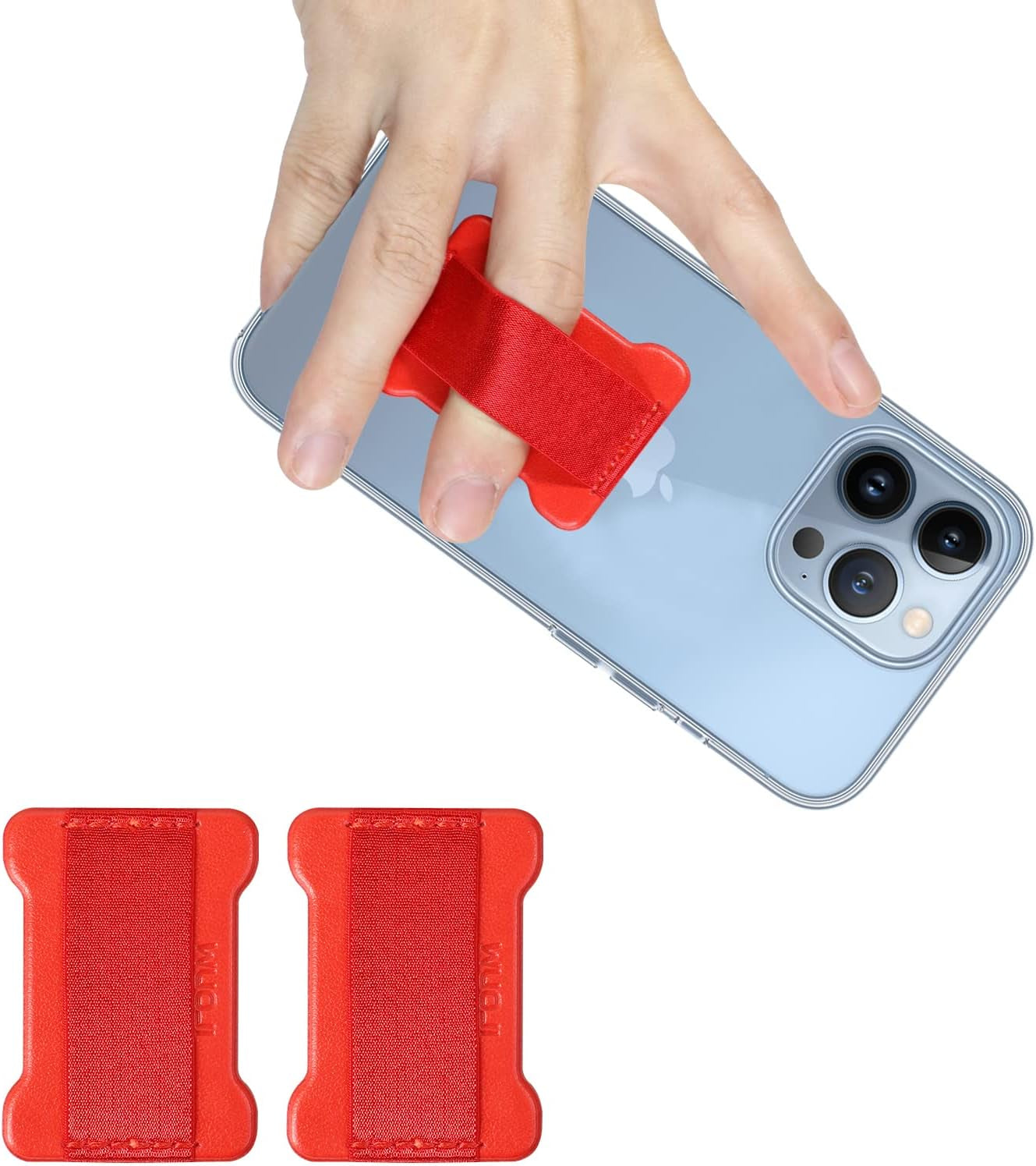 WUOJI Finger Strap Phone - Cell Phone Finger Holder - Ultra Thin Anti-Slip Universal Cell Phone Gripper for Back of Phone Grip Compatible with Iphone Samsung and Most Smartphones -2Pack(Black)  WUOJI Red  