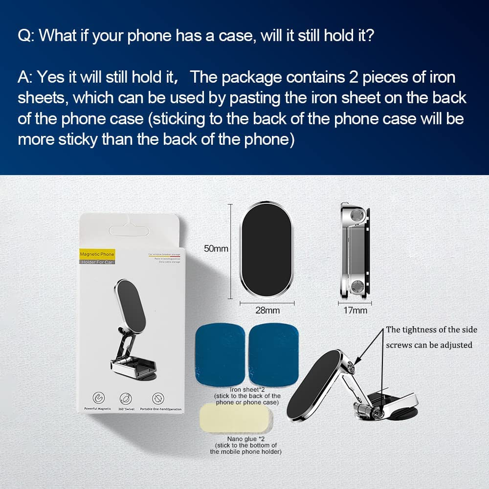 【 2-PACK】2023 New Alloy Folding Magnetic Car Phone Holder, Magnetic 360° Rotation Car Phone Holder, Universal Dashboard Car Phone Mount, Folding Magnetic Phone Holder for Car (Black+Silver)  FEIJIUKJ   