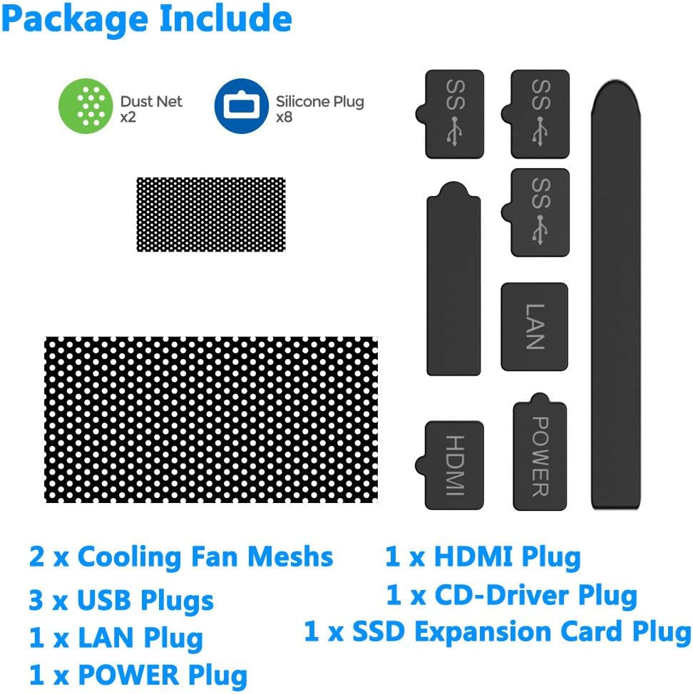 GOTRUTH Series X 8 Silicone Dust Plugs and 2 PVC Meshs Set,Usb HDMI LAN Power Cd-Driver Interface Anti-Dust Cover Dustproof Plug for Xbox Series X Console Accessories-10Pcs (Xbox Series X, Black)  wds   