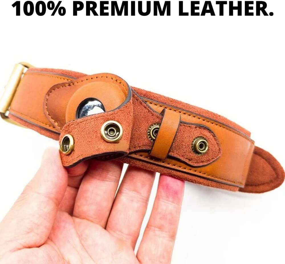 Krazytag Airtag Dog Collar with Built-In Tag Space – Luxurious Collar Premium Leather with Apple Airtag Holder for Dogs and Cats – Play-Proof Design (Medium), Brown  KrazyTag   
