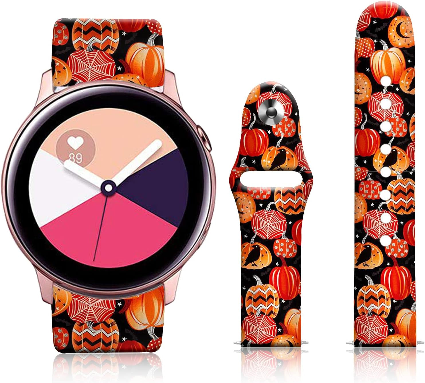 20MM Silicone Sport Bands Compatible for Samsung Galaxy Watch 4 40Mm 44Mm/Classic 42Mm 46Mm/Watch 3 41Mm, Active 2 Watch Bands /Gear S2, FTFCASE Turquoise Pattern Strap for Women Men Girls  FTFCASE Halloween Scary Pumpkin  