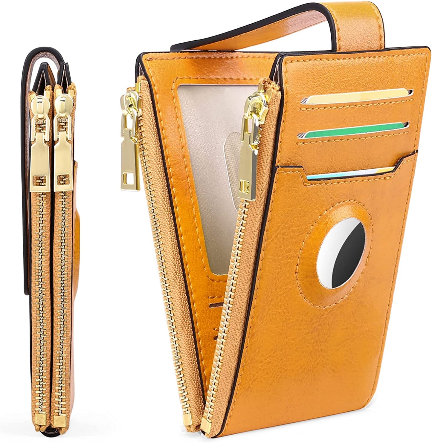 FALAN MULE Womens Airtag Wallet Genuine Leahter Bifold Credit Card Holder with Built-In Integrated Case for Airtag  FALAN MULE AC-Antique yellow  