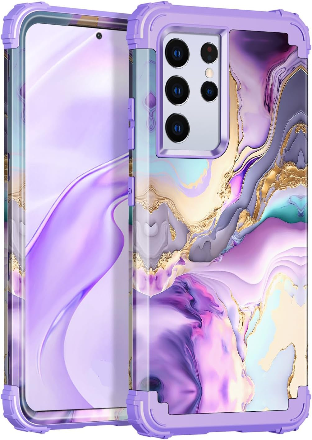 Rancase for Galaxy S21 Ultra 5G Case,Three Layer Heavy Duty Shockproof Protection Hard Plastic Bumper +Soft Silicone Rubber Protective Case for Samsung Galaxy S21 Ultra 5G 6.8 Inch,Purple Mandala  Rancase Purple/Green  