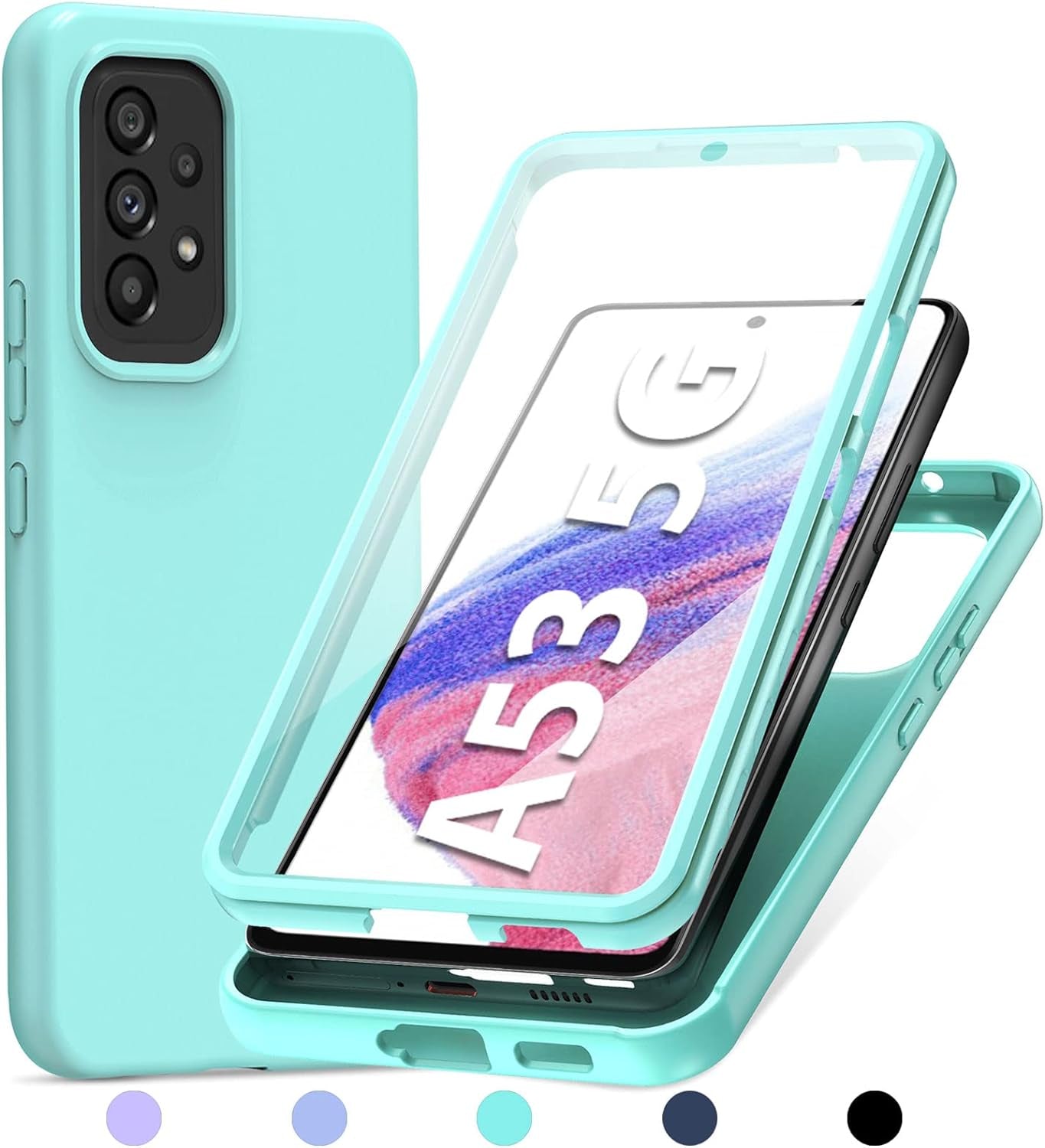 PUJUE for Samsung Galaxy A53 5G Case: Shockproof Protective Phone Cases - Soft Silicone TPU Slim Cell Shell - Cute Durable Rugged Matte Phone Covers (Black)  PUJUE Turquoise  