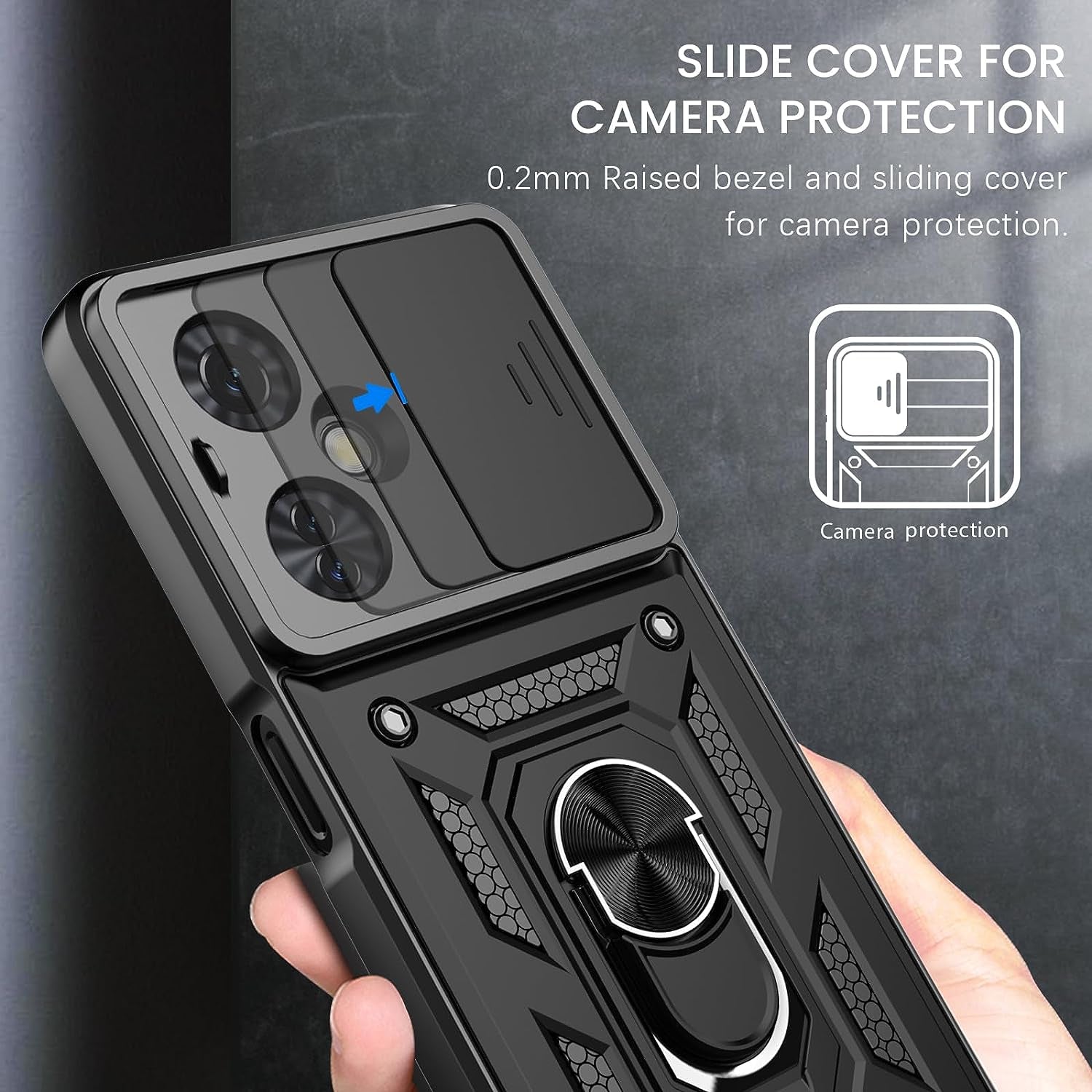 Dretal for Oneplus Nord N30 5G Case, with Stand Kickstand Ring and Camera Cover with Tempered Glass Screen Protector, Military Grade Shockproof Protective Cover for Oneplus N30 5G (Black)  Dretal   