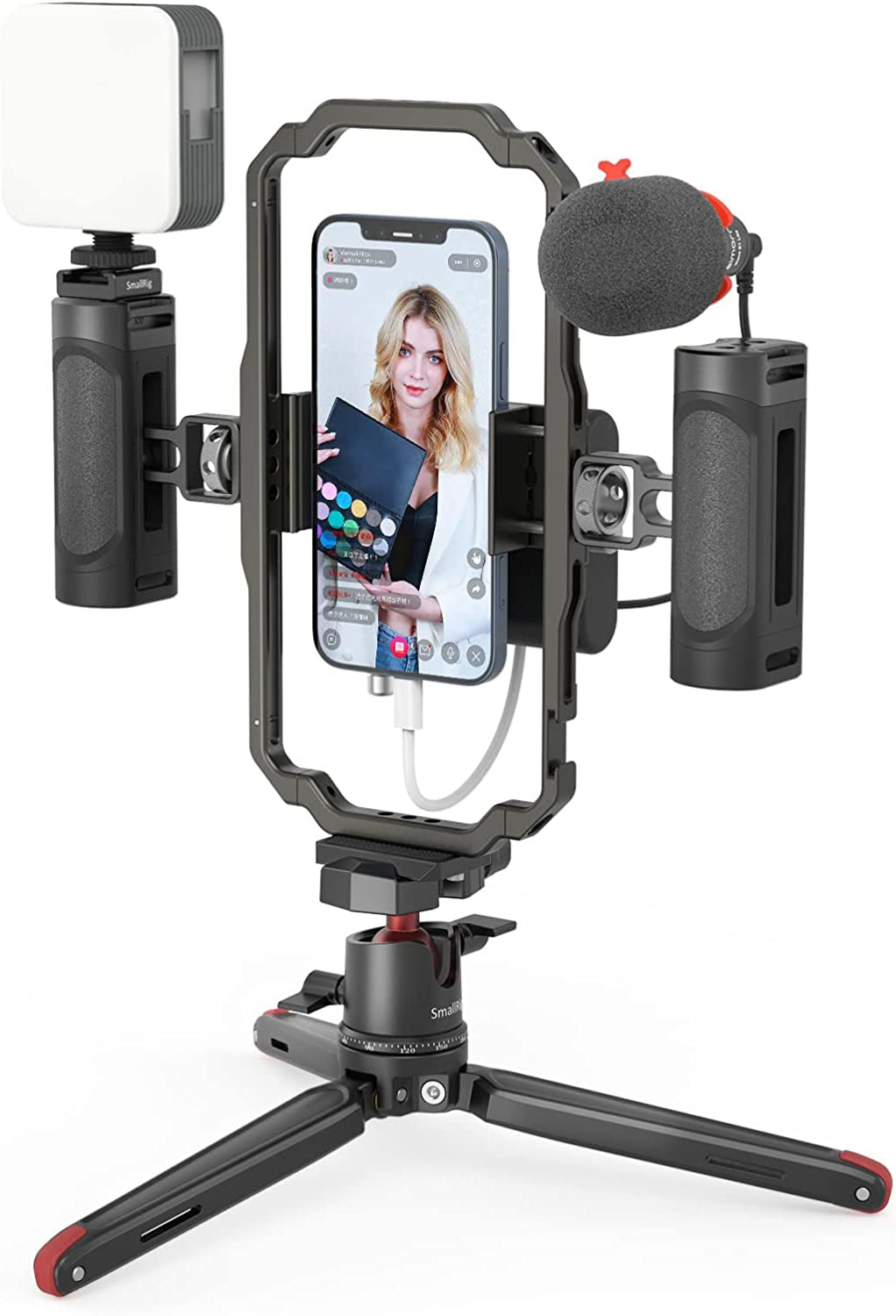 Smallrig Universal Phone Video Rig Kit for Iphone, Smartphone and Cameras, Phone Stabilizer Rig W/Tripod Microphone LED Light Side Handle Power Bank Holderm, for Vlogging & Live Streaming - 3384B  SmallRig   
