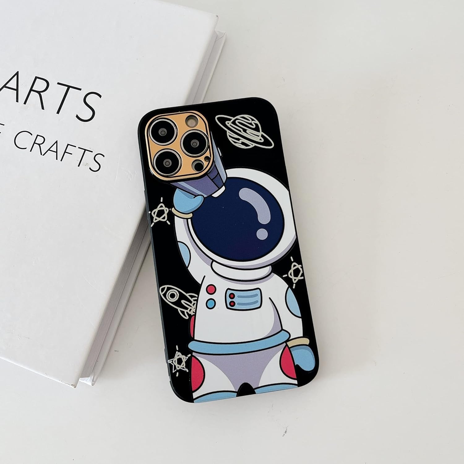 Yonds Queen for Iphone 12 Mini Cute Case, Cool Cartoon Astronaut Space Design Stylish Bumper Women Girls Protective Anti-Slip Shockproof Fashion Creative Case (Black Telescope, Iphone 12 Mini)  Yonds Queen   