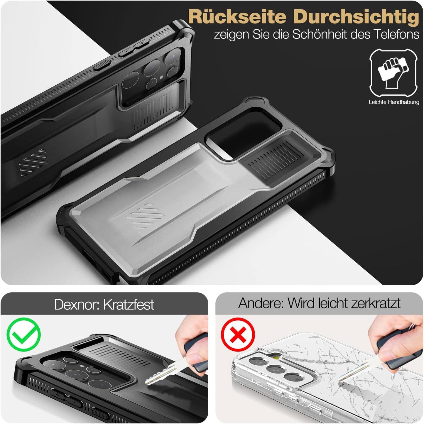 Dexnor for Samsung Galaxy S22 Ultra Case with Screen Protector,Translucent 360 Full Body Rugged Protective Shockproof Hard Cover Heavy Duty Defender Bumper for Samsung Galaxy S22 Ultra 5G 6.8''-Black  Dexnor   