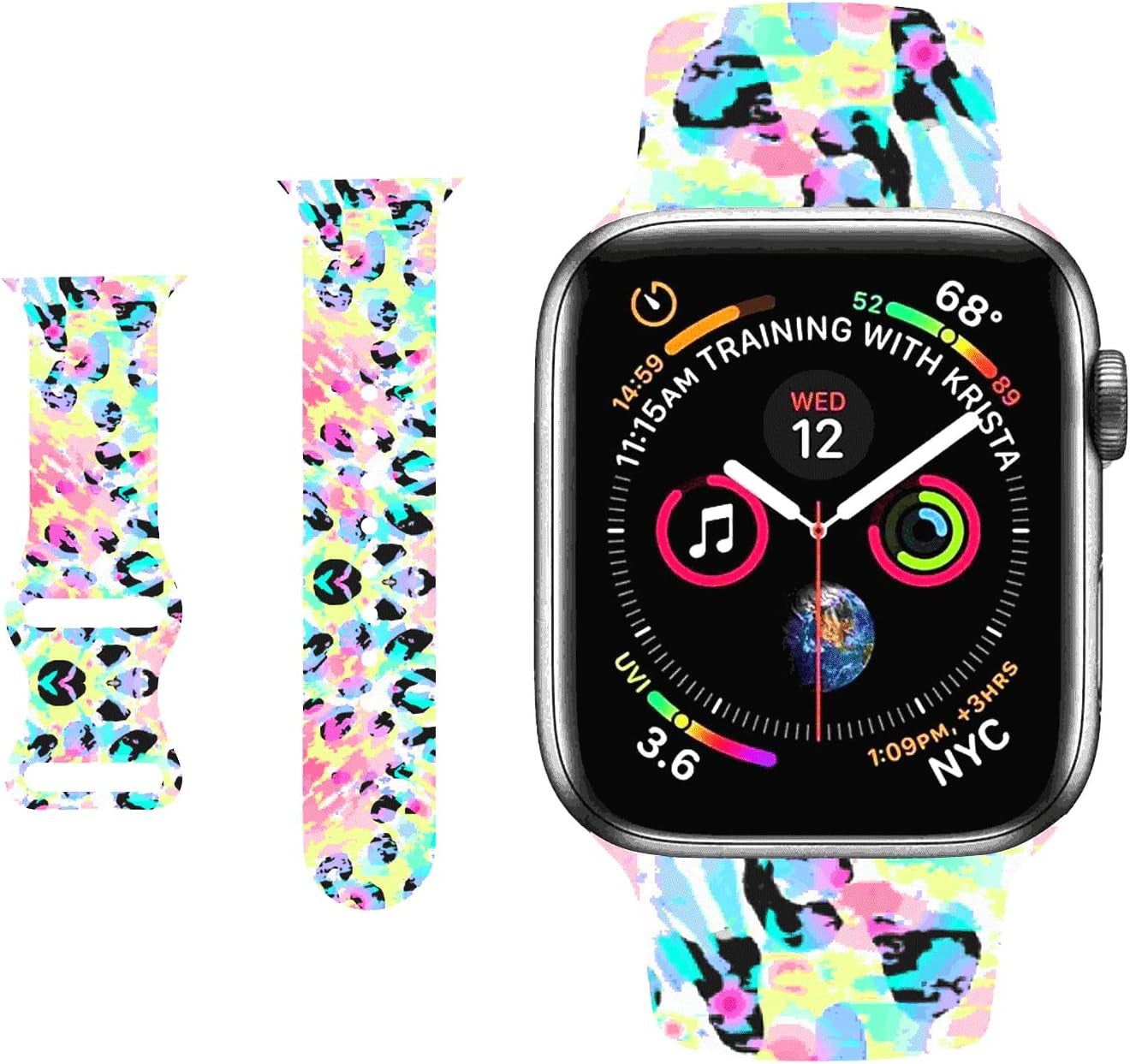Hi-Yoohere Stylish Wild Leopard Printing Bands Compatible with Apple Watch 42Mm 44Mm 45Mm M/L, Bright Soft Silicone Wristband Strap for Iwatch SE & Series 7/6/5/4/3/2/1 for Girls Women (Color A12)  HYHMXB Color A6 42mm/44mm/45mm M/L 