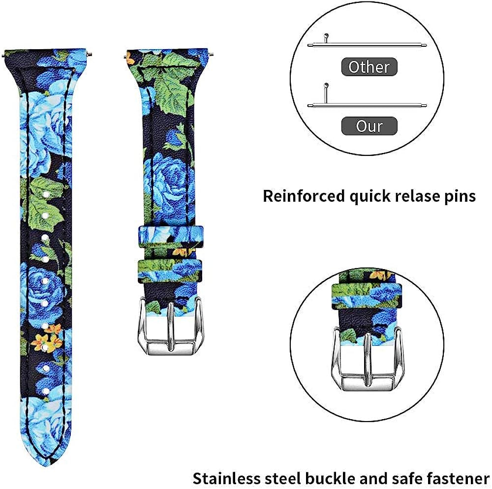 Tencloud Leather Bands Compatible for Fitbit Versa Strap Band Flower Printing One Size [5.5"-8.1"] Adjustable Slim Wristband for Fitbit Versa Smartwatch Accessory(F)  TenCloud   