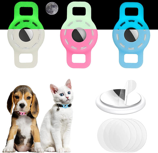 3-Pack Luminous Airtag Cat Collar Holder for Apple Airtag 2021, Silicone Airtag Protective Case for Puppy Collar, Anti-Lost Airtag Dog Collar Holder with Screen Protectors - White & Blue & Pink  Fretime   