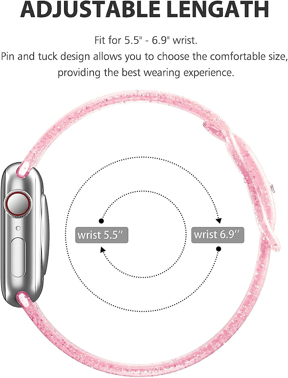 EDIMENS Sport Band Compatible with Apple Watch Bands 41Mm 38Mm 40Mm, Shiny Bling Glitter Silicone Soft Thin Small Replacement Band Compatible for Iwatch Series 8 7 6 5 4 3 2 1 SE Sport Edition Women  EDIMENS   