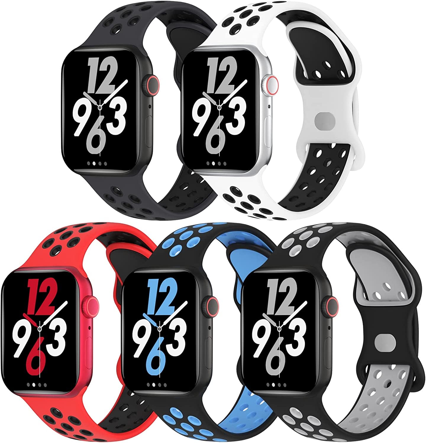 Biudien 5 Pack Sport Bands Compatible with Apple Watch Band 49Mm 45Mm 44Mm 42Mm 41Mm 40Mm 38Mm, Soft Silicone Strap Replacement Breathable Wristband for Iwatch Ultra Series 8 SE 7 6 5 4 3 2 1  Biudien   