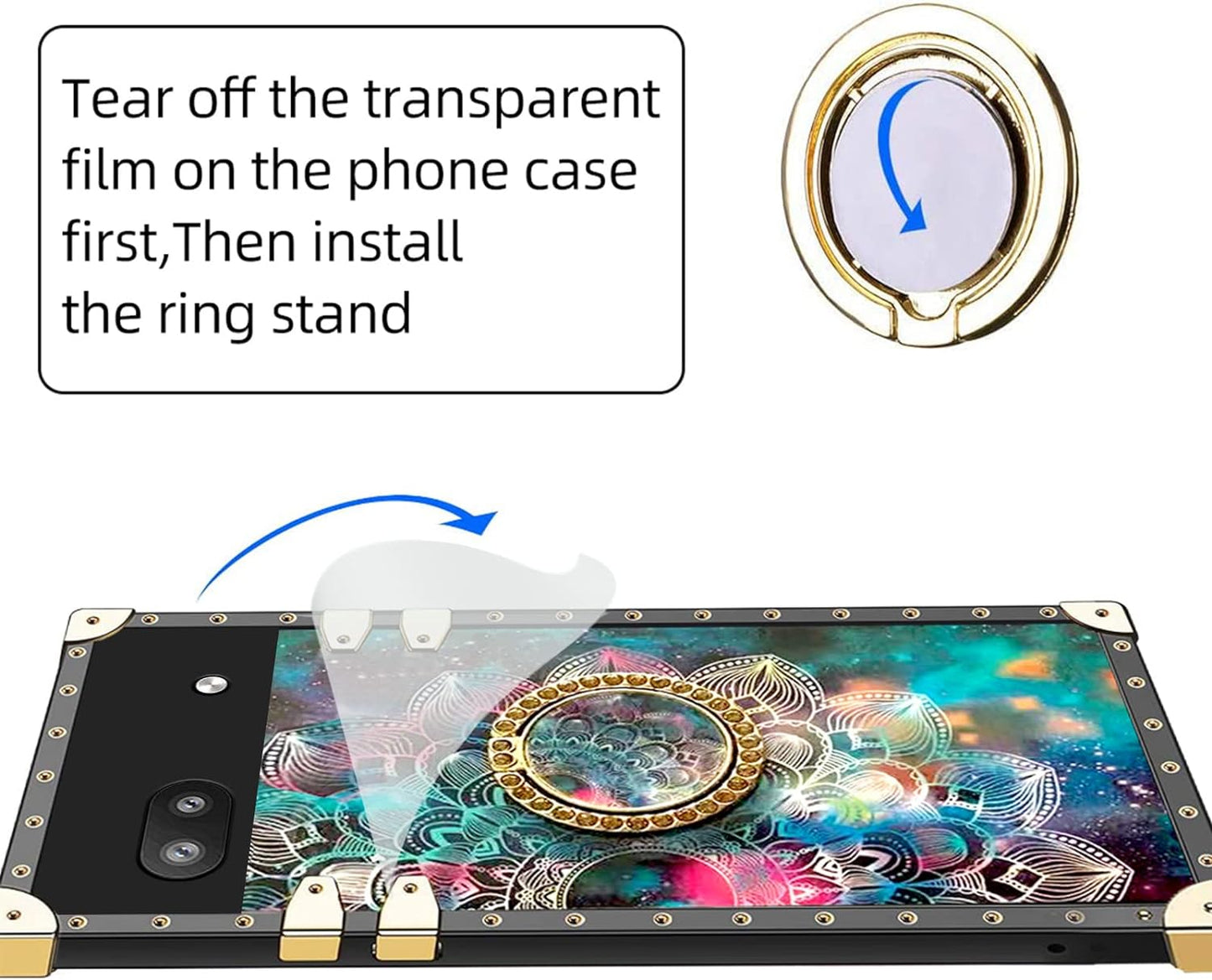 Nancheng Case for Google Pixel 6A (Not Pixel 6/6 Pro) Square Back Cover Design Colorful Petal Stars Sky with Diamond Holder Ring Strap Lanyard Shockproof Protective Phone Case for Pixel 6A - Flowers  nancheng   