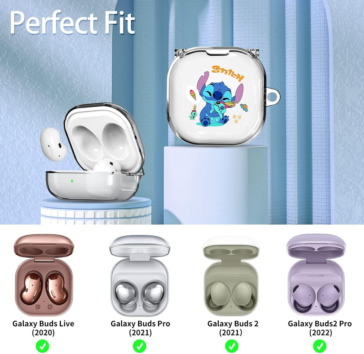 WOOPIT Cute Stich Case for Samsung Galaxy Buds2 Pro(2022)/Galaxy Buds Live(2020)/Galaxy Buds Pro(2021)/Galaxy Buds 2 (2022) Case, Hard PC Shockproof Protective Cover with Keychain  WOOPIT   