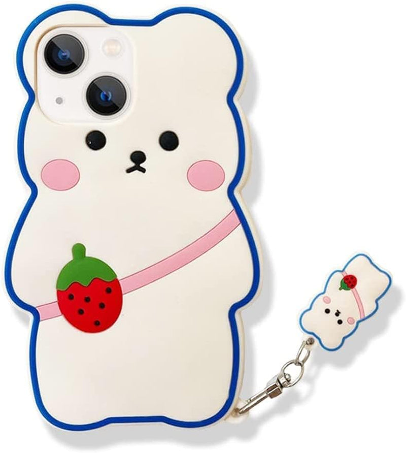 Yatchen Kawaii Phone Cases Apply to Iphone 12 Mini,Cute Cartoon Bear Phone Case with Keychain Strawberry Bear Phone Case 3D Iphone 12 Mini Case Soft Silicone Shockproof Cover for Women Girls  Yatchen Bear Strawberry Iphone 14 Pro 