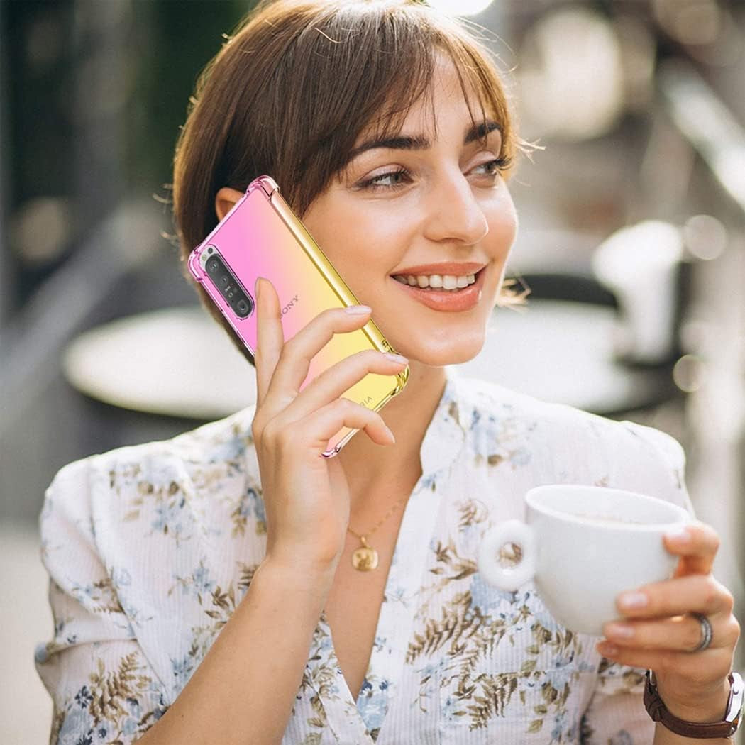 Ueokeird for Sony Xperia 1 Iii/Xperia 1III 5G XQ-BC72 Case, Clear Cute Gradient Phone Case Slim anti Scratch Flexible TPU Cover Shockproof Protective Case for Sony Xperia 1 III (Pink/Gold)  Ueokeird   