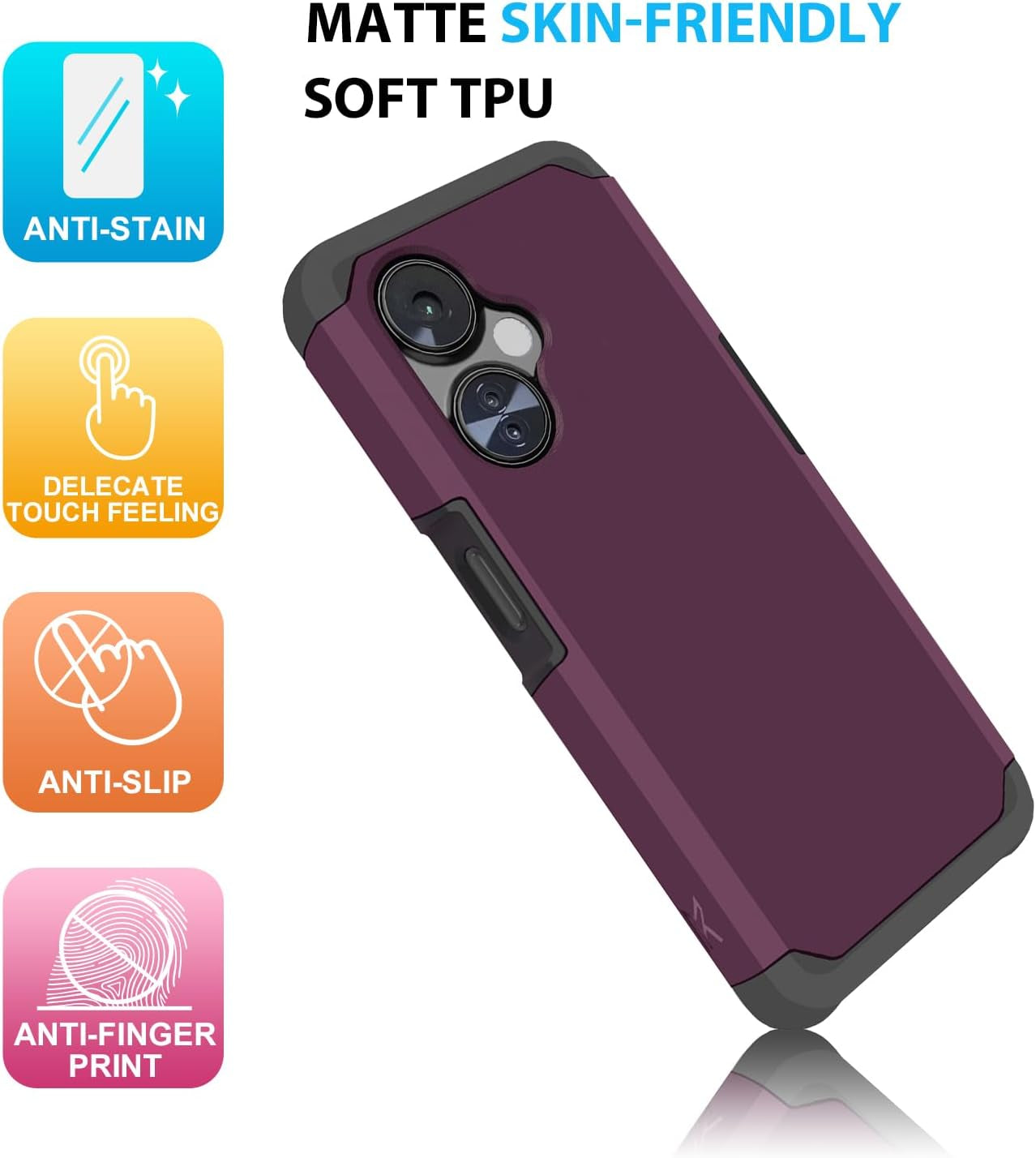 TJS Compatible for Oneplus Nord N30 5G Case, with Tempered Glass Screen Protector Dual Layer Hybrid (Magnetic Mount Friendly) Shockproof Drop Protection Impact Phone Case (Purple)  TJS   