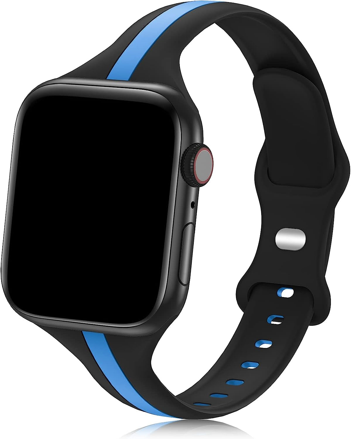 Iwabcertoo Designer Sport Bands Compatible with Apple Watch Band 38Mm 40Mm 41Mm 42Mm 44Mm 45Mm Women, Slim Soft Silicone Strap Replacement Wristbands Compatible for Iwatch Series 8/7/6/5/4/3/2/1/SE  iWabcertoo Black Blue 38mm/40mm/41mm 