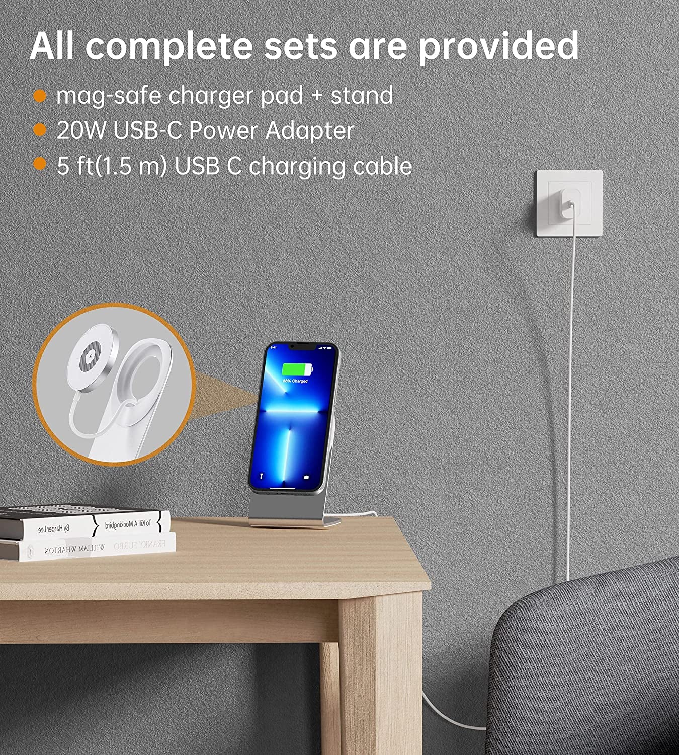 Magnetic Wireless Charger for Apple Series, Mag-Safe Charger Stand 15W Fast Wireless Charging Stand/Pad+5Ft USB-C Cable for Iphone 14 13 12 Pro Max Mini, Airpods(With 20W USB-C PD Adapter)Mag Chargers  Shenzhen Dsenbor Technology Co.,Ltd.   