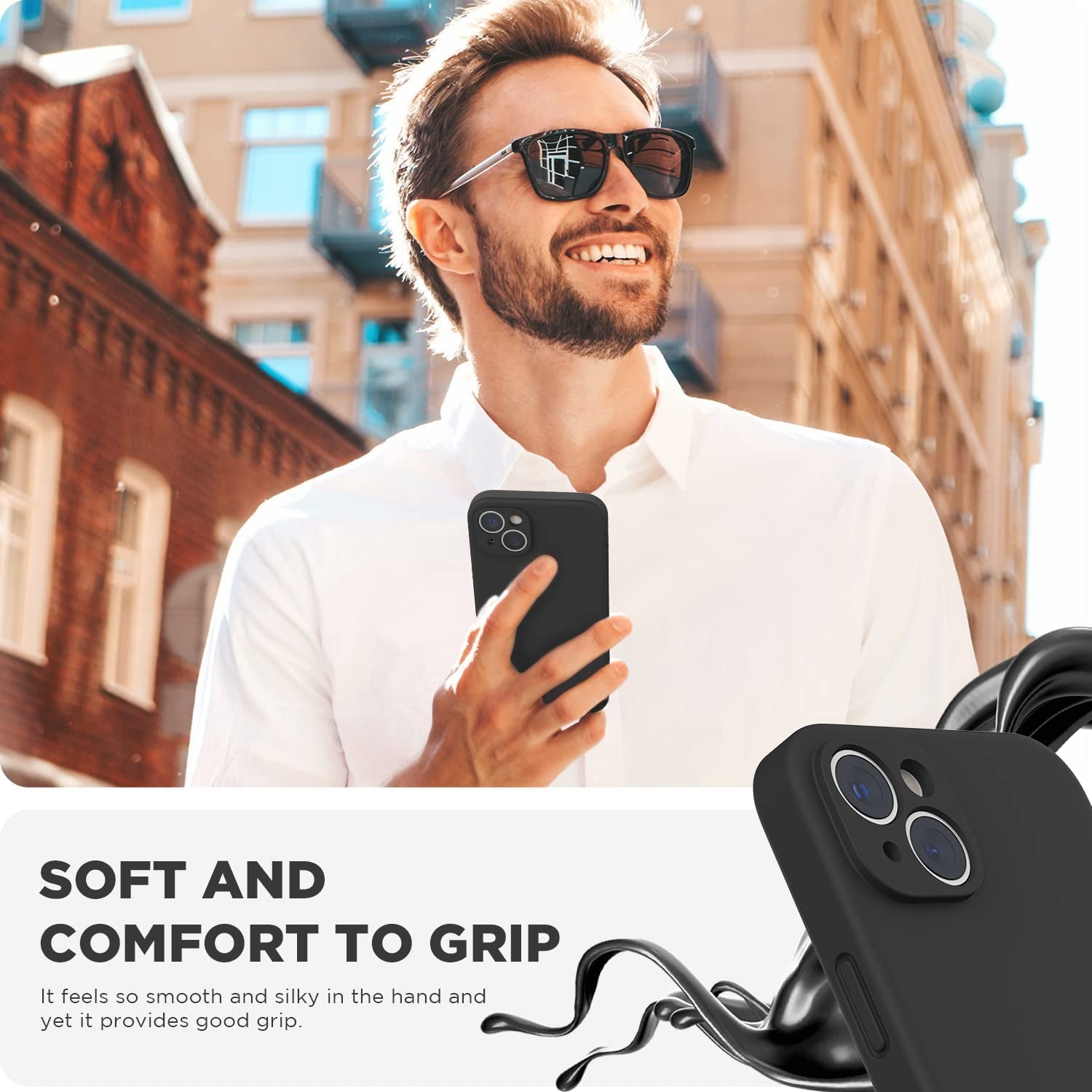 SURPHY Compatible with Iphone 14 Case with Screen Protector (Camera Protection + Soft Microfiber Lining) Liquid Silicone Phone Case 6.1 Inch 2022, Black  SURPHY   