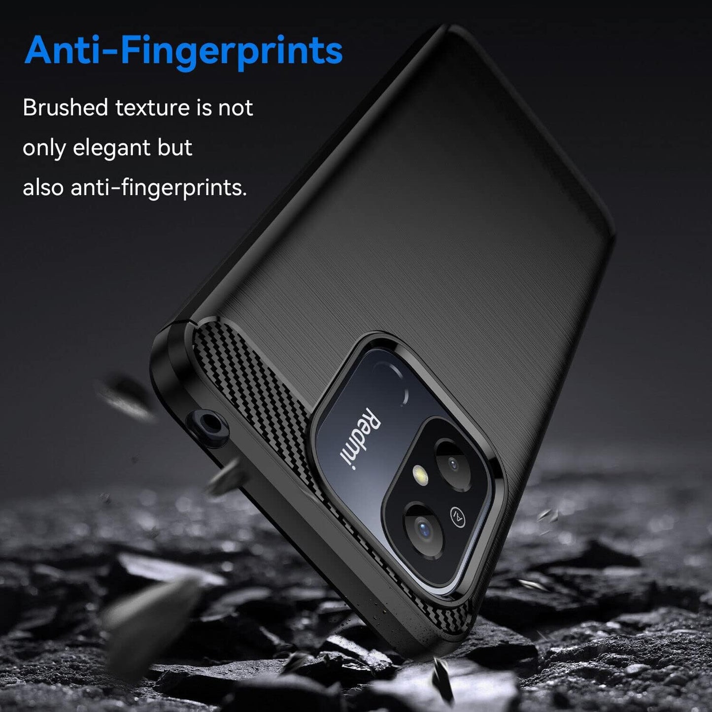 Toppix Compatible for Xiaomi Redmi 12C, Case Flexible TPU Bumper with Brushed Carbon Fiber Texture [Shock Absorption] Protective Cover for Xiaomi Redmi 12C (Brushed Black)  Toppix   