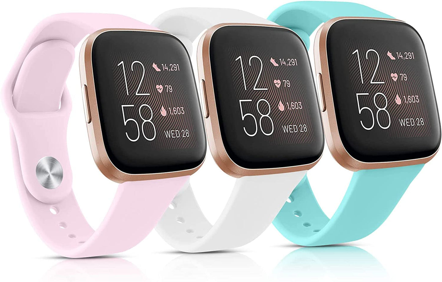 3 Pack Silicone Bands Compatible with Fitbit Versa 2 Bands for Women Men, Soft Breathable Sport Replacement Wristbands for Fitbit Versa 2 / Fitbit Versa/Versa Lite/Versa SE  Vancle White/Pink/Light Blue  