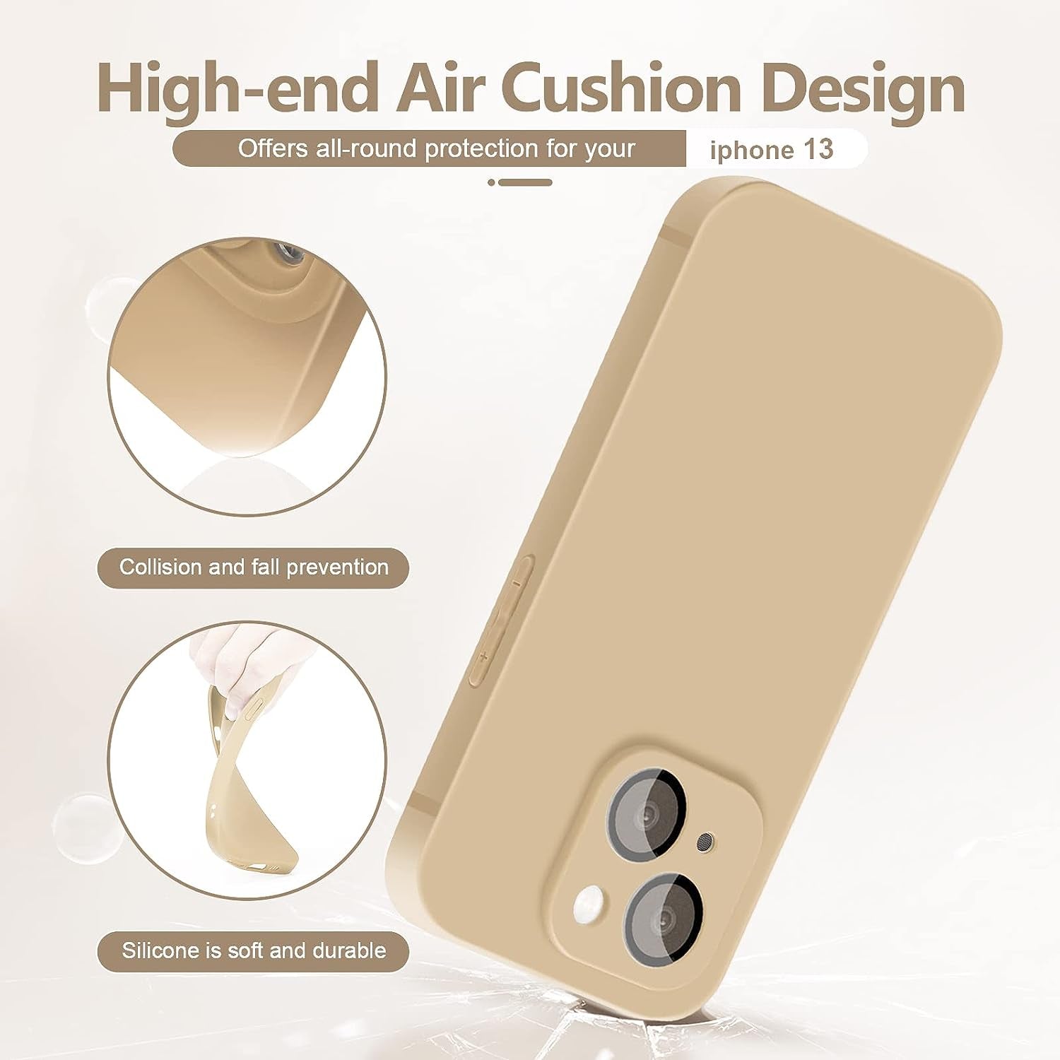 YZR Silicone Case Compatible with Iphone 13 Case (6.1 Inch 2021), with Camera Protection, Liquid Silicone Phone Case (Khaki)  YZR   