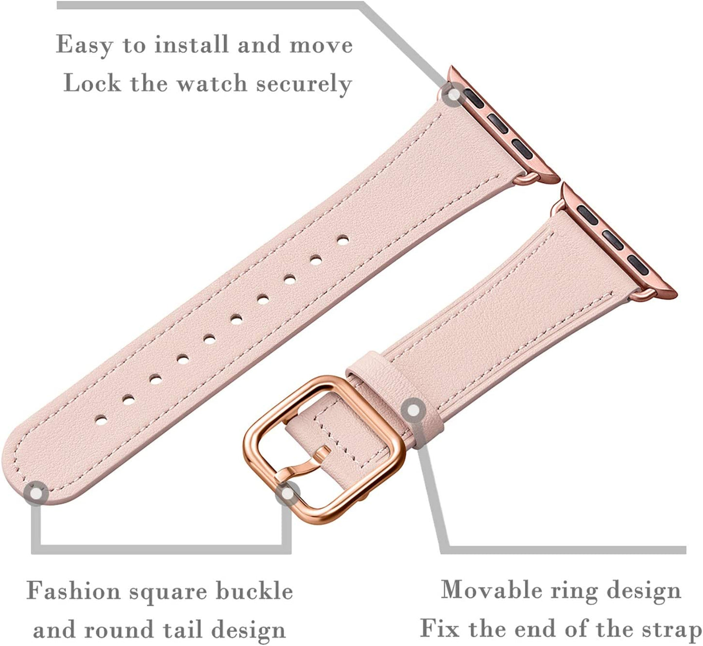MNBVCXZ Compatible with Apple Watch Band 38Mm 40Mm 41Mm 42Mm 44Mm 45Mm 49Mm Women Men Girls Boys Genuine Leather Replacement Strap for Iwatch Series 8 7 6 5 4 3 2 1 Iwatch Ultra SE (Pink Sand/Rose Gold)  MNBVCXZ-US   