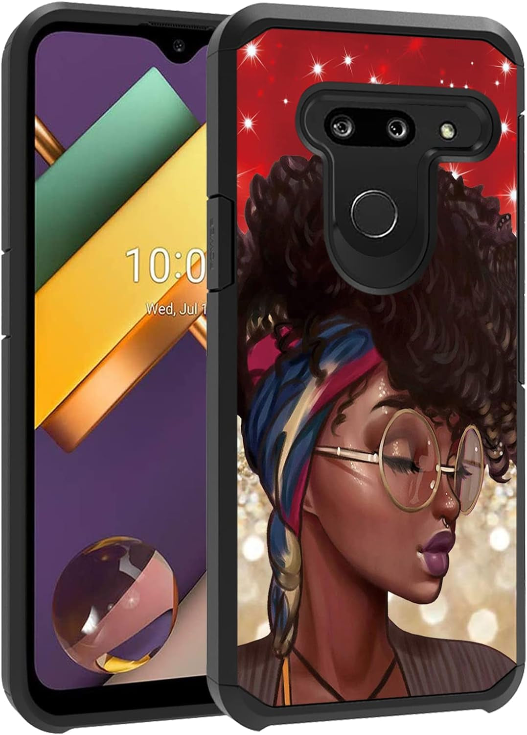 FQTBCEARI Case for LG G8 Thinq/Lg G8S Thinq/Lg G8, 2 in 1 Hybrid Hard PC & Soft Silicone Heavy Duty Dual Layer Shockproof Full-Body Protection Case - Black Dog Labrador  chatham Red Glitter African American Girl  