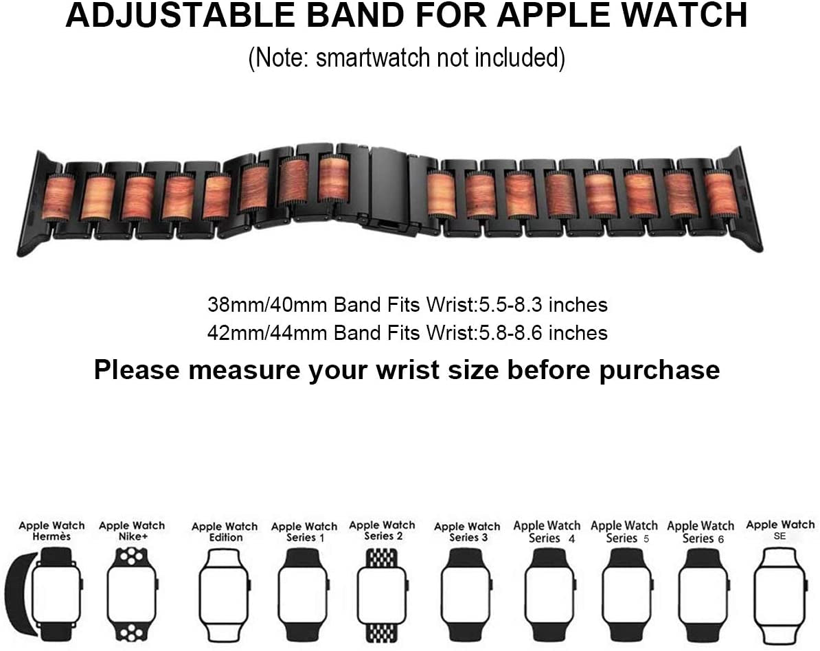 Iiteeology Compatible with Apple Watch Band 49Mm 45Mm 44Mm 42Mm, Natural Wooden Stainless Steel Link Bracelet Strap for Apple Watch Ultra & SE Series 8 7 6 Series 5 4 3 2 1 - Black  iitee   