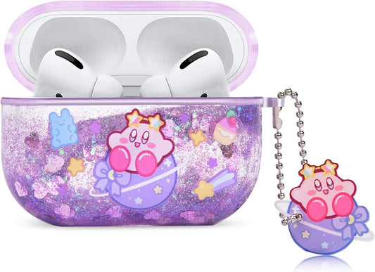 Ptnerbeh Cute Kirby Airpod Pro 2Nd 1St Case for Women,Kawaii Japan Cartoon Anime Design Clear Glitter Liquid Quciksand Hard Shell Protective Case for Apple Airpods Pro 2Nd/1St Generation Case  Ptnerbeh   
