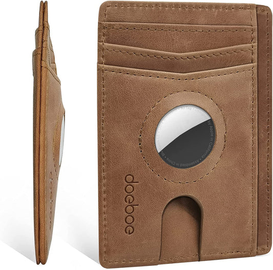 Doeboe Airtag Wallet Case, Minimalist Genuine Leather Pocket Wallet for Airtags, Slim RFID Blocking Credit Cards Cash Holder for Men Women with Gift Box  doeboe   