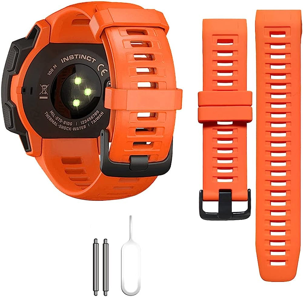 Replacement Band Compatible with Garmin Instinct, Smartwatch Accessory Wrist Soft Silicone Band Strap for Garmin Instinct 2 / Instinct Esports/Solar/Tide/Tactical  Threeeggs Orange  