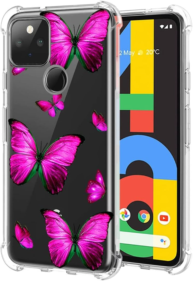 Yerebel Case for Google Pixel 4A (Not Fit Pixel 4A 5G) G025J, GA02099 Cute Case, Clear Flexible Bumper TPU Soft Rubber Silicone Cover Phone Case for Google Pixel 4A (Roseflower)  Yerebel Rose Butterfly  