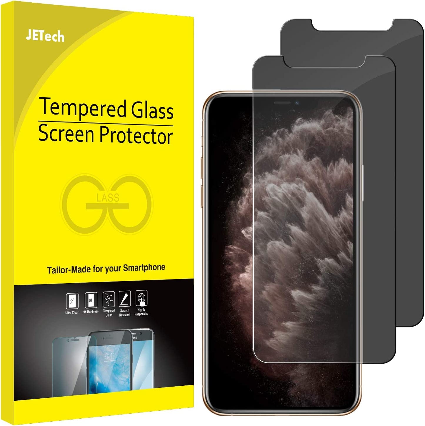 Jetech Privacy Screen Protector for Iphone 11 Pro, Iphone Xs and Iphone X 5.8-Inch, anti Spy Tempered Glass Film, 2-Pack  JETech   