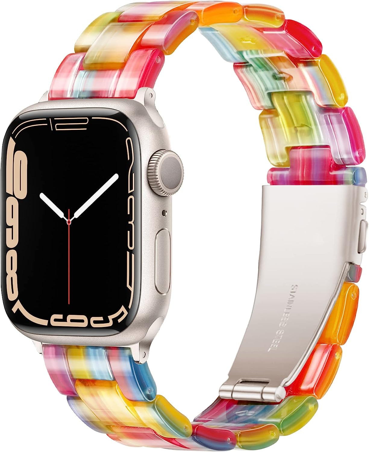 Vamyzji Compatible with Apple Watch Band 41Mm 40Mm 38Mm or 49Mm 45Mm 44Mm 42Mm, Light Waterproof Easy Adjustable Resin Replacement Iwatch Band for Apple Watch Ultra Series 8 Series 7 6 SE 5 4 3 2 1  Vamyzji Rainbow for Starlight 41mm/40mm/38mm 