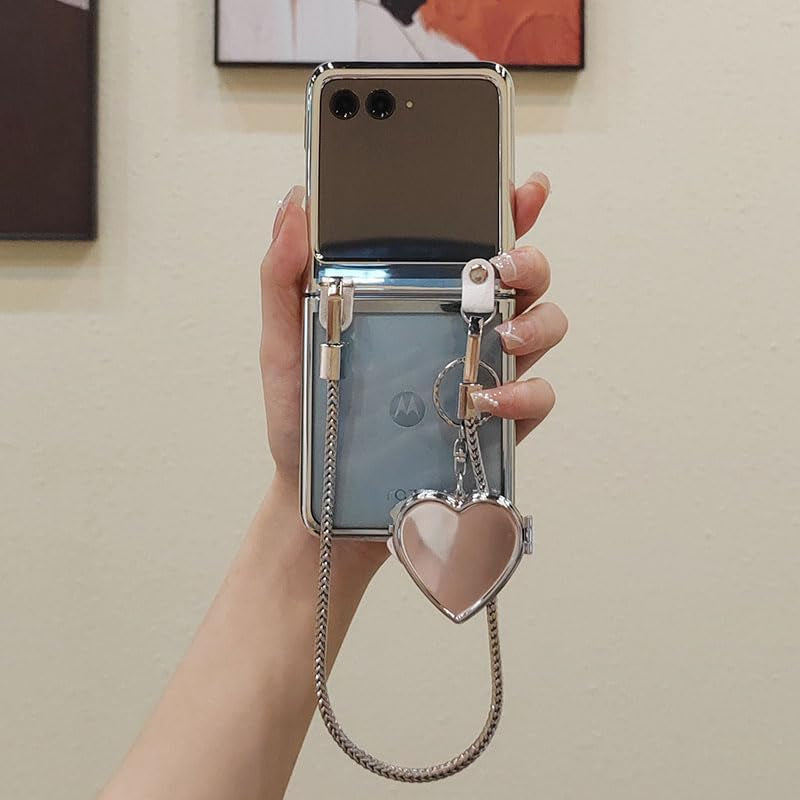 RAKKYO for Motorola Razr plus Case, Clear Cover with Bracelets Love Shape Mirror, Kawaii Woman Case for Motorola Razr 40Ultra (Moto Razr40Ulta)  RAKKYO   