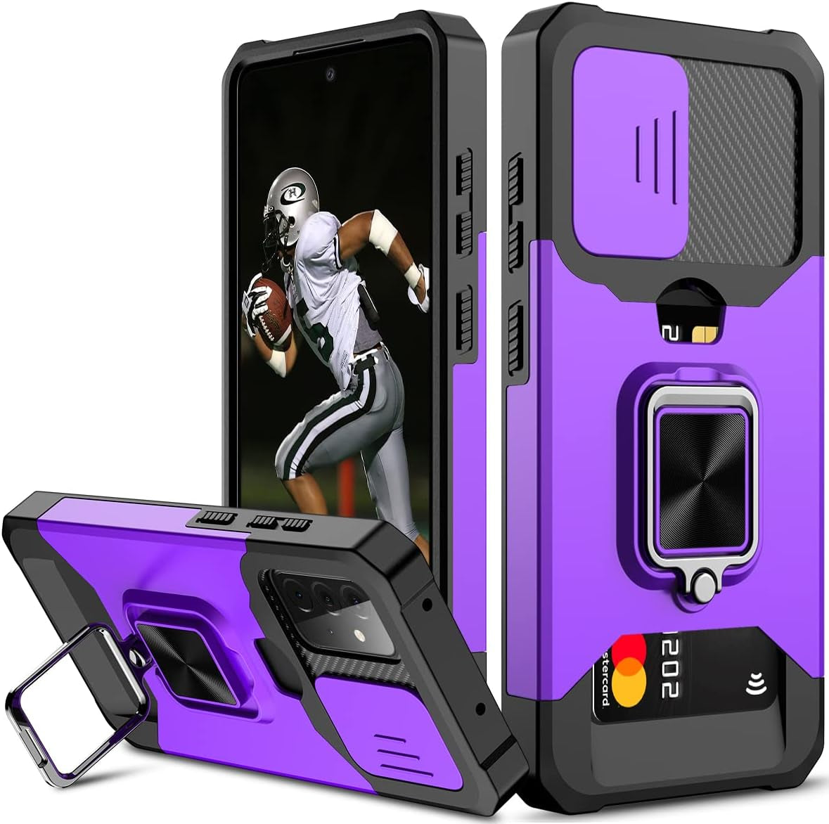 Nvollnoe for Samsung A53 5G Case with Sliding Camera Cover Heavy Duty Protective Galaxy A53 Case with Card Holder Magnetic Rotate Ring Kickstand Phone Case for Samsung A53(Black)  Nvollnoe Purple For Galaxy A52 5G/4G 