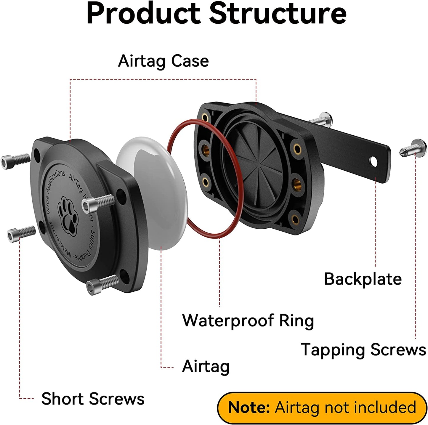 IPX8 Waterproof Airtag Dog Collar Holder, Ultra-Durable Dog & Cat Collars Mount for Airtag, Fits All Width Collars (2 Pack-Black)  CITYWAY   