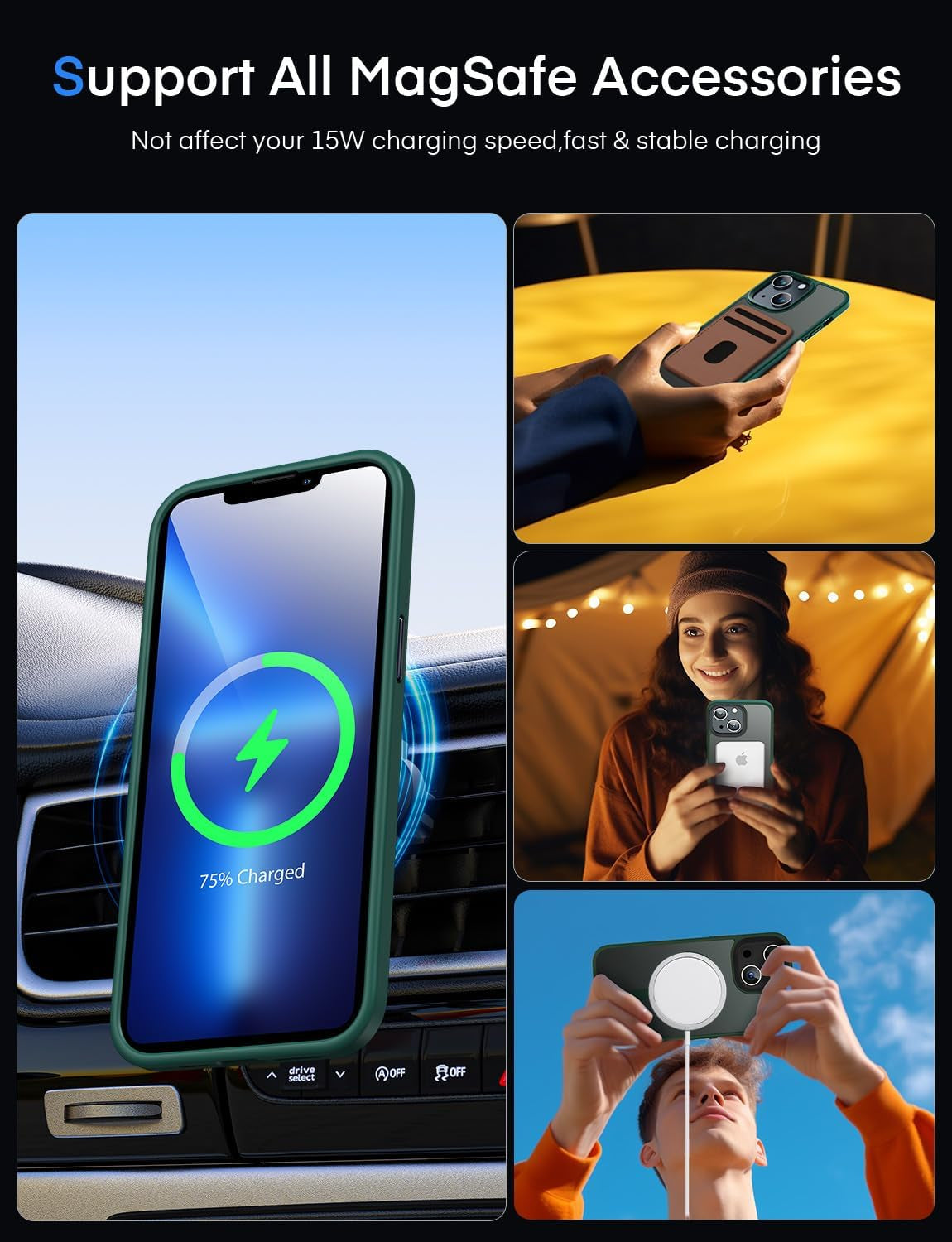 Mgnaooi Magnetic Case for Iphone 14 plus Case,[Mil-Grade Drop Tested & Compatible with Magsafe] Translucent Matte Back with Aluminum Alloy Keys,Shockproof Phone 14 plus Case 6.7 Inch, Green  Mgnaooi   