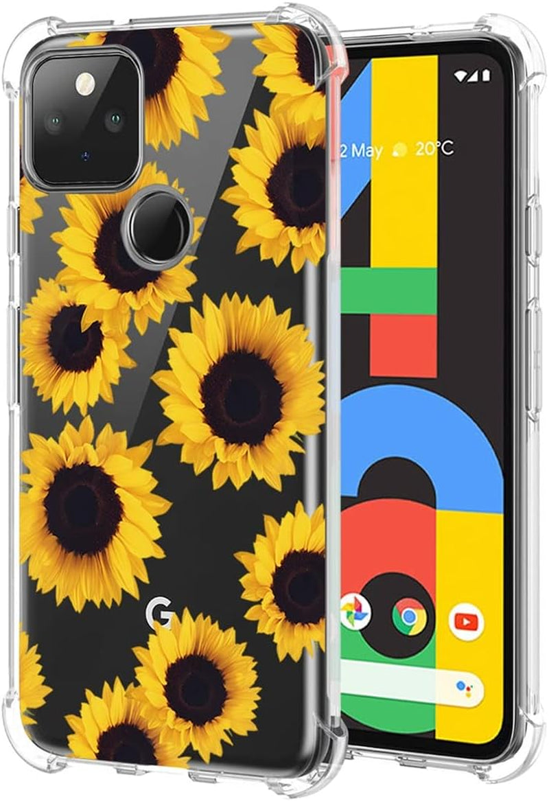 Yerebel Case for Google Pixel 4A (Not Fit Pixel 4A 5G) G025J, GA02099 Cute Case, Clear Flexible Bumper TPU Soft Rubber Silicone Cover Phone Case for Google Pixel 4A (Roseflower)  Yerebel Sunflower  